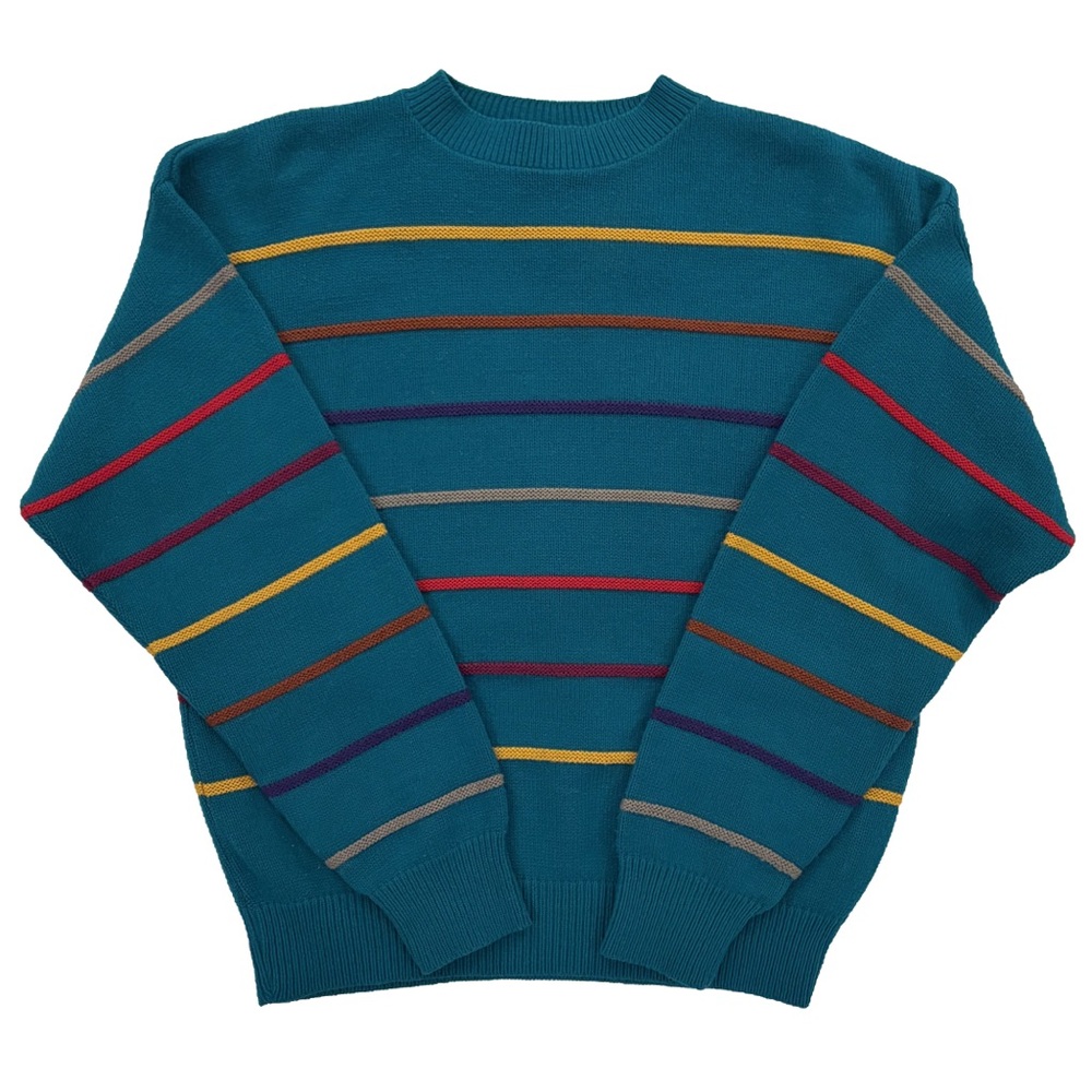 True Vintage Southern Lady teal classic striped sweater size L
